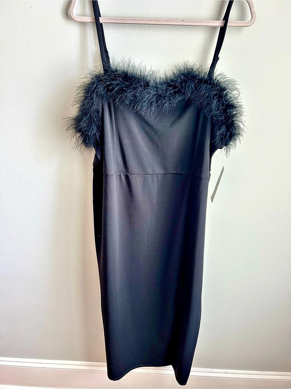 Black Feather Trim Maxi Dress New WithTags